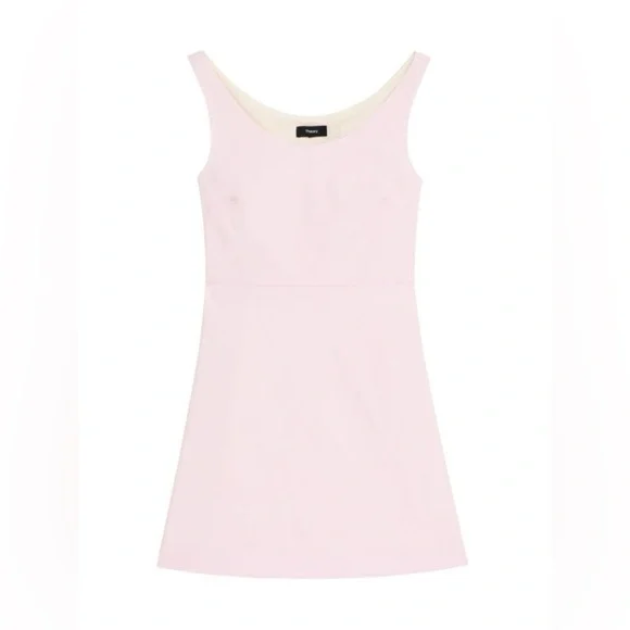 THEORY Ballerina Scoopneck Linen Blend Mini Dress Pink Sz 6